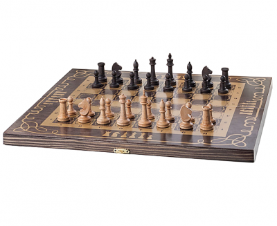 Шахматы обиходные деревянные «Объедовские» рисунок золото «Орнамент» (400*200*40)