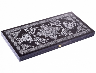 Нарды большие черные, рисунок серебро «Восточная звезда» (600*300*40)