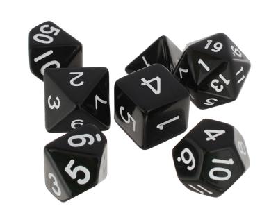 Набор кубиков d4, d6, d8, d10, d12, d20, d100: чёрные (7 шт, 16 мм) ЗНАЕМ ИГРАЕМ